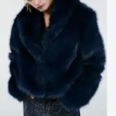 極美品❤︎24AW ZARA フェイクファー ショートコート インディゴブルー S