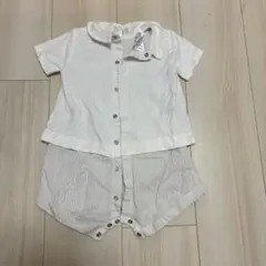 Petit Bateauホワイト コットンロンパース 12M/74㎝