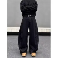 極太バギーデニム ストリート系 デニム パンツ ルーズフィット ワイド 黒 M