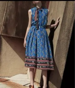 新品　マリンプリントボウタイノースリーブブラウス&スカート2点セット