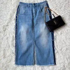 mansant　デニムスカート　サイドラインダメージ　カットオフ　7号◆6309