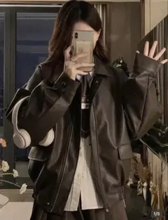 ブラウン フェイクレザー ジャケット SHEIN Lサイズ