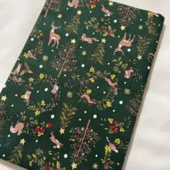三連休週末限定価格！クリスマス　きらきら　トナカイ　グリーン　綿生地