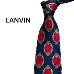 LANVIN ランバン ネクタイ 総柄 シルク ネイビー レッド 高級　メンズ