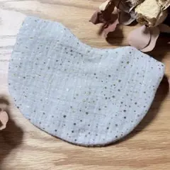 【7】 ハンドメイドスタイ たまご型スタイ ガーゼスタイ 金ラメ ドット柄