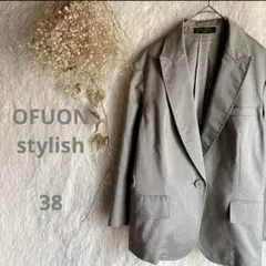 【OFUON stylish】グレー光沢カラー　テーラードジャケット　薄手生地