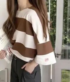 綿100% ワイドボーダーbigシルエットトップス