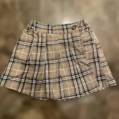 ベージュ・ブラックチェック プリーツスカート風キュロット