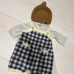 petit main チェックロンパース 70とどんぐり帽子