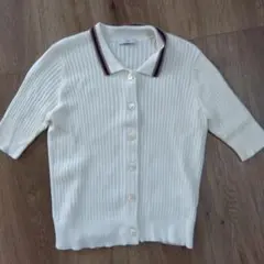 IÉNA アイボリー リブ編み 半袖ポロ