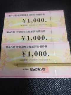 ビックカメラ、コジマ株主優待券 3000円分★有効期限2025年11月30日