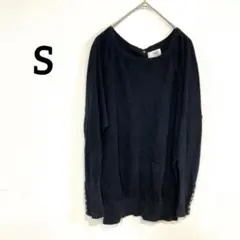 【S】ダークネイビー 長袖 Tシャツ ボタン トップス