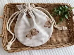 なないろ⭐︎様専用✳︎ハンドメイド✳︎コロン♩丸型巾着　テディベア　ベージュ　チェック