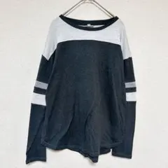 ★カットソー ボートネック 長袖 裾ラウンド ライン 【L 】ボーダー