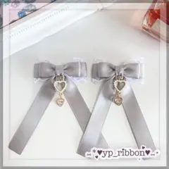 《0175》リボンヘアクリップ 量産型 病みかわいい ロリィタ 地雷 ヘアメ灰色