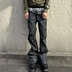 waxed coating black flare denim opium - メルカリ