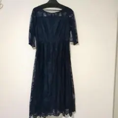 ネイビー レース パーティードレス 半袖 Aライン