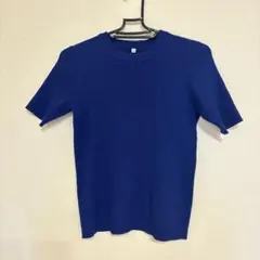 ブルー　半袖ニット