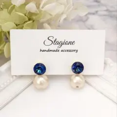 ▷760 スワロ×コットンパール サージカルステンレス ピアス ハンドメイド