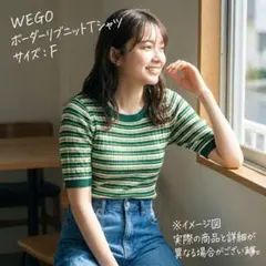 WEGO 緑と白のストライプ五分袖トップス　32cm肩幅42cm着丈 Fサイズ