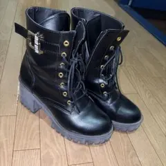 厚底レースアップブーツ ブラック