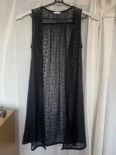 カーディガン 黒 レース ノースリーブ