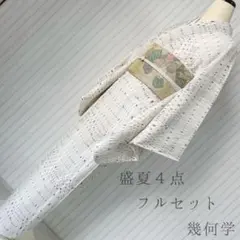絽　紗　盛夏　小紋　フルセット　幾何学模様　160　オフホワイト　夏着物　夏2