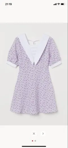 ラベンダー花柄Aラインワンピース