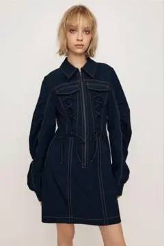 SLY LACE UP GATHER ショートワンピース　NVY