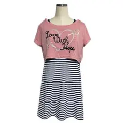 【平成女児】未使用pink latte クロップドTシャツ ボーダーワンピのサムネイル