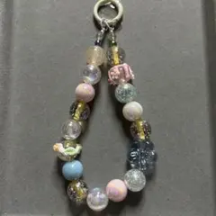 ハンドメイドカラフルビーズ携帯ストラップ