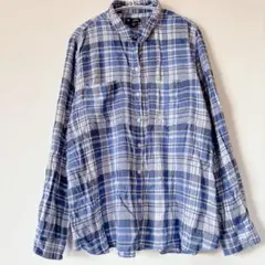 GAP【L】チェックシャツ 長袖 ブルー 綿レーヨン ボーイフレンドフィット