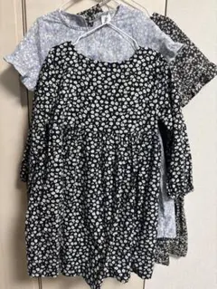 子供　花柄ワンピース　ブラック　ブルー　3点セット