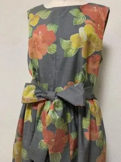 【新品未使用】着物リメイク 正絹 紬 ウエスト切り替えワンピース