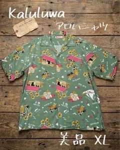 【レアサイズ】Kaluluwa アロハシャツ XL レーヨン緑 総柄 ハワイアンのサムネイル