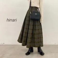 hinari ヒナリ　タータンチェックロングスカート　カーキ　M チェック柄のサムネイル