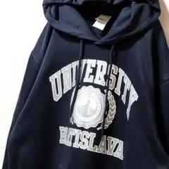 スマイル ブラチスラバ大学 ロゴ スウェットパーカー ブラック 黒 L 古着