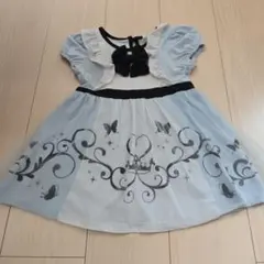 水色/黒 蝶プリント ワンピース 90　アリス風