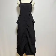 w closet サロペットワンピース　サイドドローコード　黒　ナイロン100%