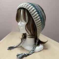 ニット帽　バラクラバ　ハンドメイド　ボーダー