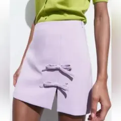 ZARA ライトパープル リボン付きミニスカート