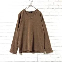 【レイジブルー】 Vネック 長袖ニットセーターM霜降り風 カジュアル