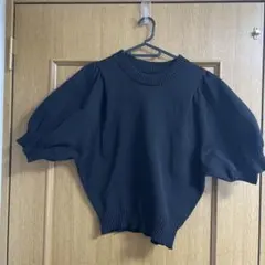 BONJOUR SAGAN ブラック パフスリーブ ニットトップス 半袖