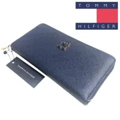 ラウンドジップ トミーヒルフィガー Tommy Hilfiger 長財布 紺