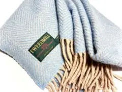 TWEEDMILL ウール ヘリンボーン ストール シーブルー×ウィート