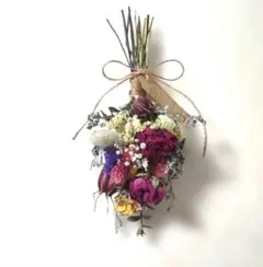 F【ドライフラワー】フラワーブーケ、スワッグ、芍薬、ミニ薔薇、千日紅などのサムネイル