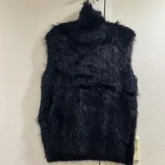 ノースリーブシャギーハイネックニット 黒