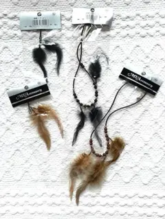 リアルフェザー ネックレス & ヘアピン セット 羽根 飾り