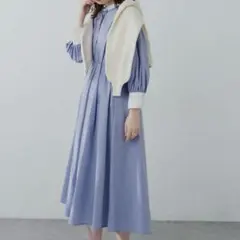 ナチュラルクチュール パール 釦 シャツ ワンピース F ブルー