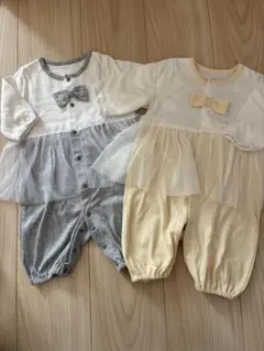 ベビー ロンパース 2枚セット チュール 蝶ネクタイ